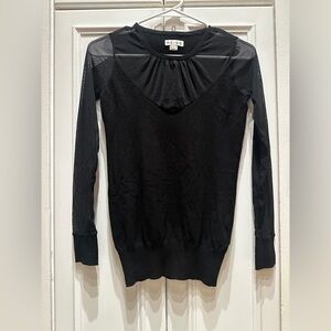 Reiss Black Long Sleeve Mesh Crewneck Shirt Extra Small